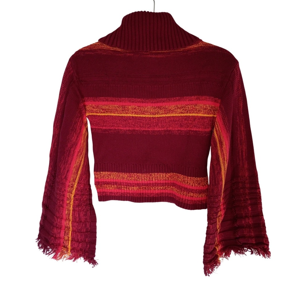 Free People Womens‎ Sweater Sz XS Red Striped Cropped Turtleneck Bell Sleeves - Picture 3 of 12